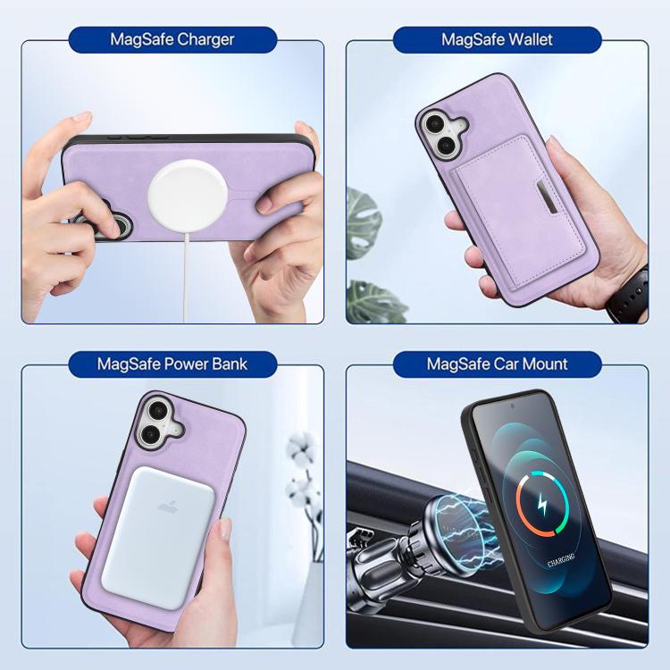 For iPhone 17 Kalebol Strong MagSafe Magnetic Two-Fold Card Bag Leather Phone Case(Purple) - iPhone 17 Cases by Kalebol | Online Shopping UK | buy2fix