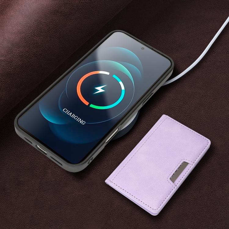 For iPhone 17 Kalebol Strong MagSafe Magnetic Two-Fold Card Bag Leather Phone Case(Purple) - iPhone 17 Cases by Kalebol | Online Shopping UK | buy2fix
