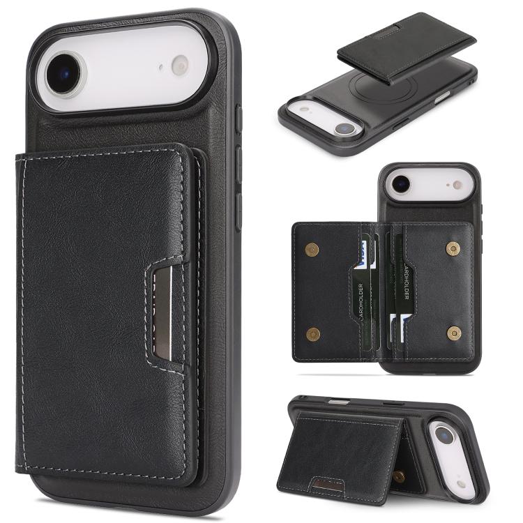 For iPhone 17 Air Kalebol Strong MagSafe Magnetic Two-Fold Card Bag Leather Phone Case(Black) - iPhone 17 Air Cases by Kalebol | Online Shopping UK | buy2fix