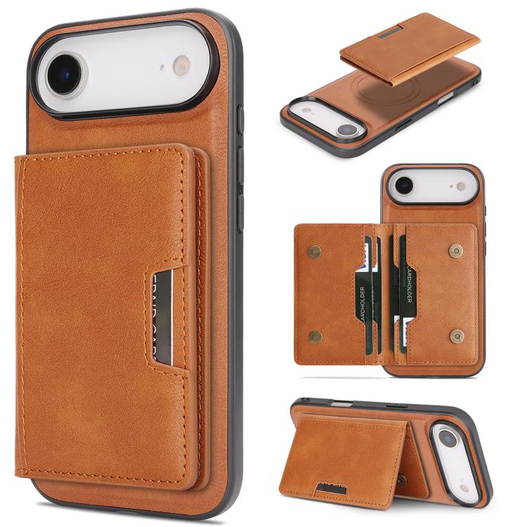 For iPhone 17 Air Kalebol Strong MagSafe Magnetic Two-Fold Card Bag Leather Phone Case(Brown) - iPhone 17 Air Cases by Kalebol | Online Shopping UK | buy2fix