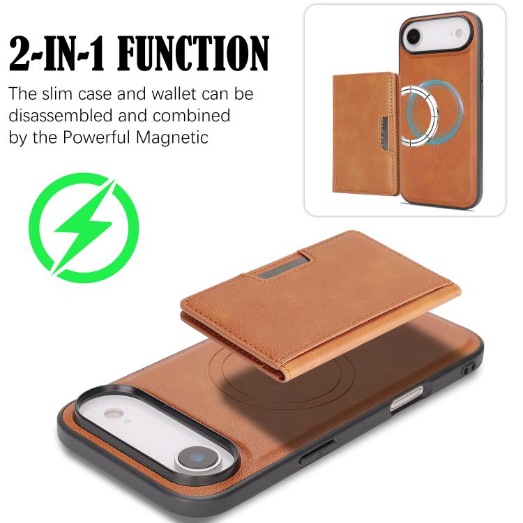 For iPhone 17 Air Kalebol Strong MagSafe Magnetic Two-Fold Card Bag Leather Phone Case(Brown) - iPhone 17 Air Cases by Kalebol | Online Shopping UK | buy2fix