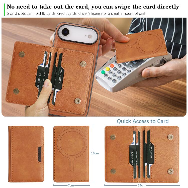 For iPhone 17 Air Kalebol Strong MagSafe Magnetic Two-Fold Card Bag Leather Phone Case(Brown) - iPhone 17 Air Cases by Kalebol | Online Shopping UK | buy2fix