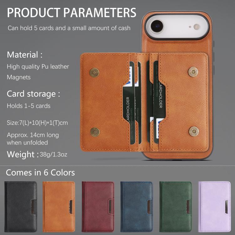 For iPhone 17 Air Kalebol Strong MagSafe Magnetic Two-Fold Card Bag Leather Phone Case(Brown) - iPhone 17 Air Cases by Kalebol | Online Shopping UK | buy2fix