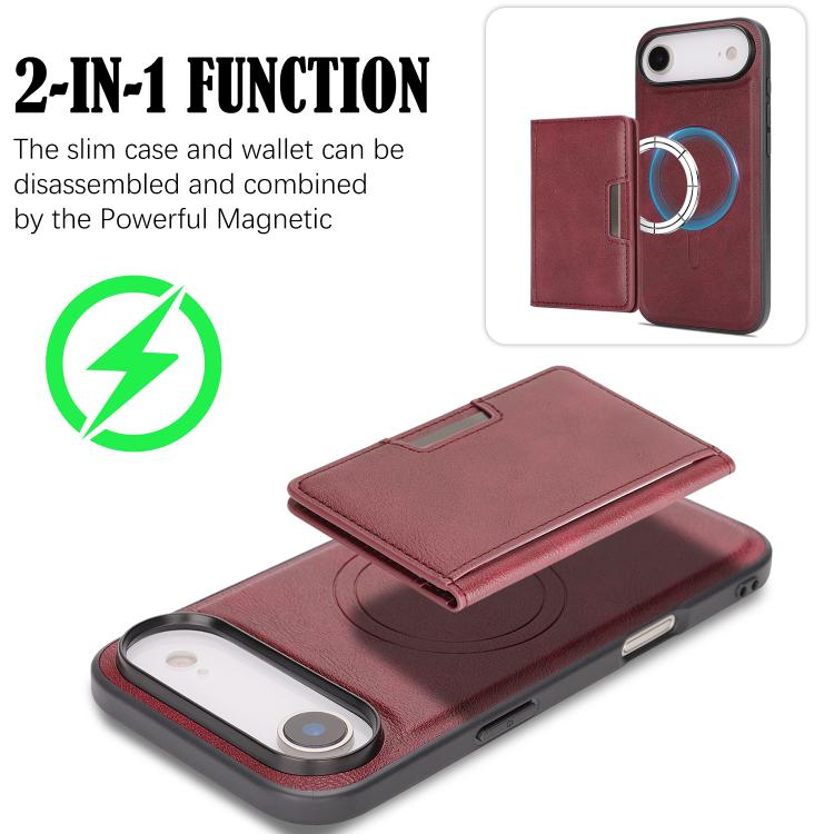 For iPhone 17 Air Kalebol Strong MagSafe Magnetic Two-Fold Card Bag Leather Phone Case(Red) - iPhone 17 Air Cases by Kalebol | Online Shopping UK | buy2fix