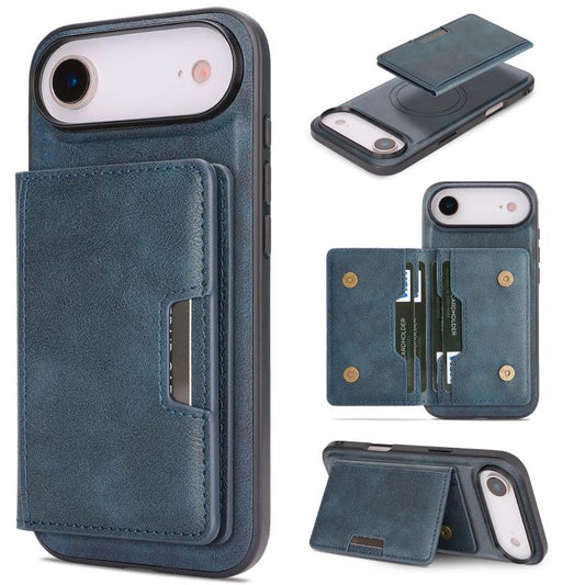 For iPhone 17 Air Kalebol Strong MagSafe Magnetic Two-Fold Card Bag Leather Phone Case(Blue) - iPhone 17 Air Cases by Kalebol | Online Shopping UK | buy2fix