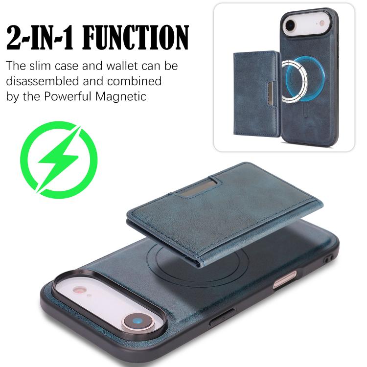 For iPhone 17 Air Kalebol Strong MagSafe Magnetic Two-Fold Card Bag Leather Phone Case(Blue) - iPhone 17 Air Cases by Kalebol | Online Shopping UK | buy2fix