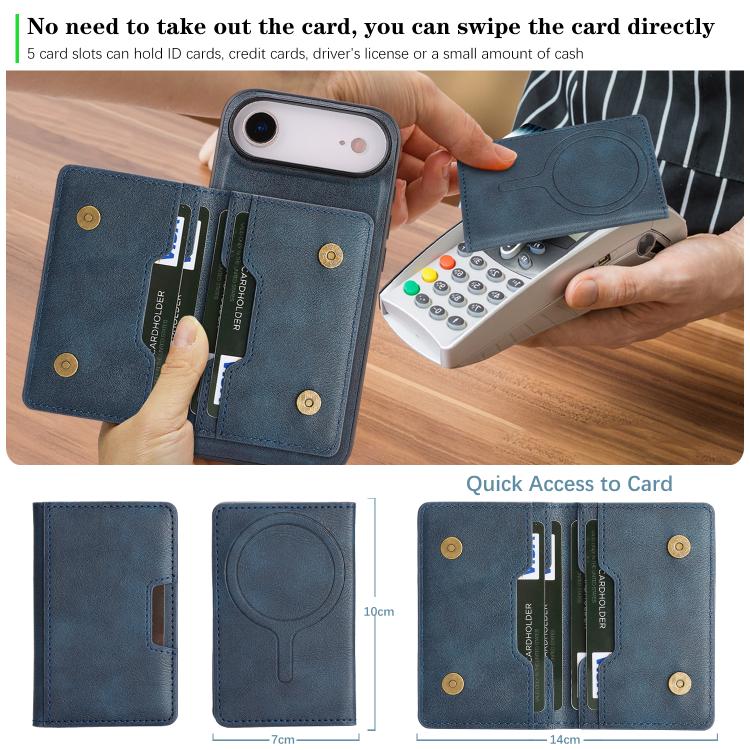 For iPhone 17 Air Kalebol Strong MagSafe Magnetic Two-Fold Card Bag Leather Phone Case(Blue) - iPhone 17 Air Cases by Kalebol | Online Shopping UK | buy2fix