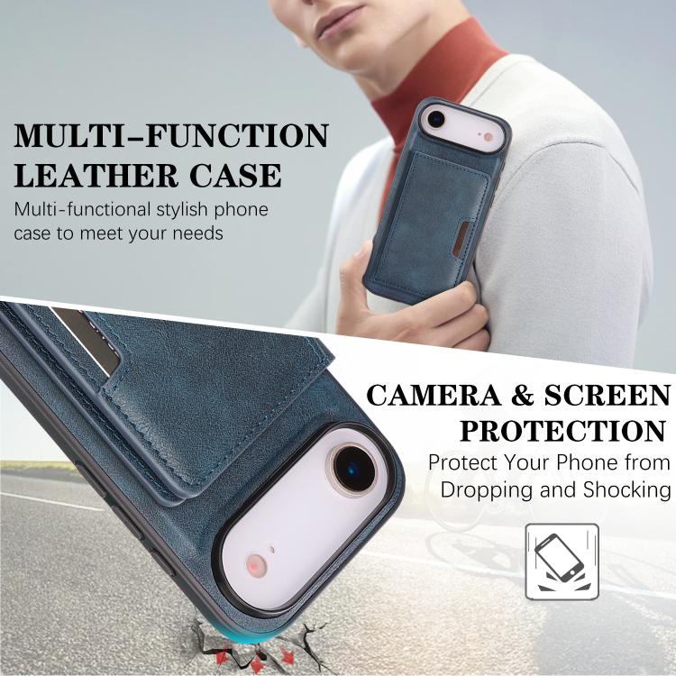 For iPhone 17 Air Kalebol Strong MagSafe Magnetic Two-Fold Card Bag Leather Phone Case(Blue) - iPhone 17 Air Cases by Kalebol | Online Shopping UK | buy2fix