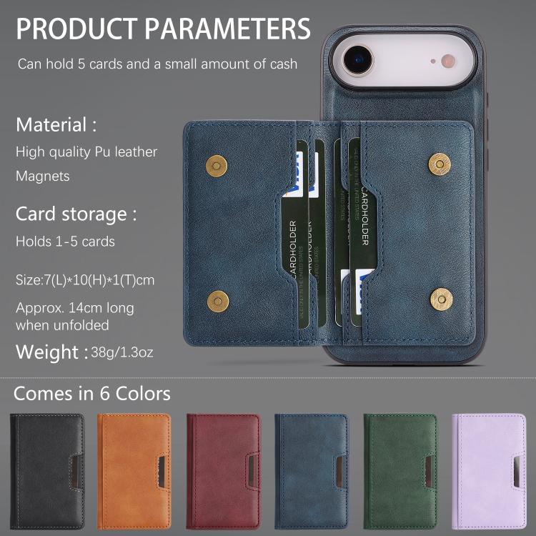 For iPhone 17 Air Kalebol Strong MagSafe Magnetic Two-Fold Card Bag Leather Phone Case(Blue) - iPhone 17 Air Cases by Kalebol | Online Shopping UK | buy2fix