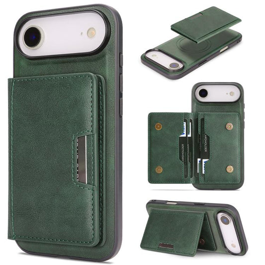 For iPhone 17 Air Kalebol Strong MagSafe Magnetic Two-Fold Card Bag Leather Phone Case(Green) - iPhone 17 Air Cases by Kalebol | Online Shopping UK | buy2fix