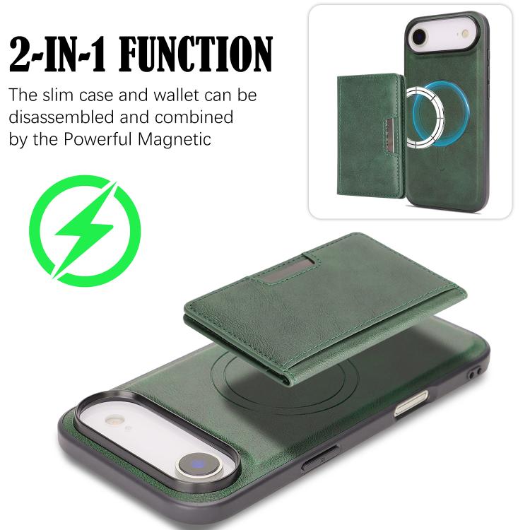 For iPhone 17 Air Kalebol Strong MagSafe Magnetic Two-Fold Card Bag Leather Phone Case(Green) - iPhone 17 Air Cases by Kalebol | Online Shopping UK | buy2fix