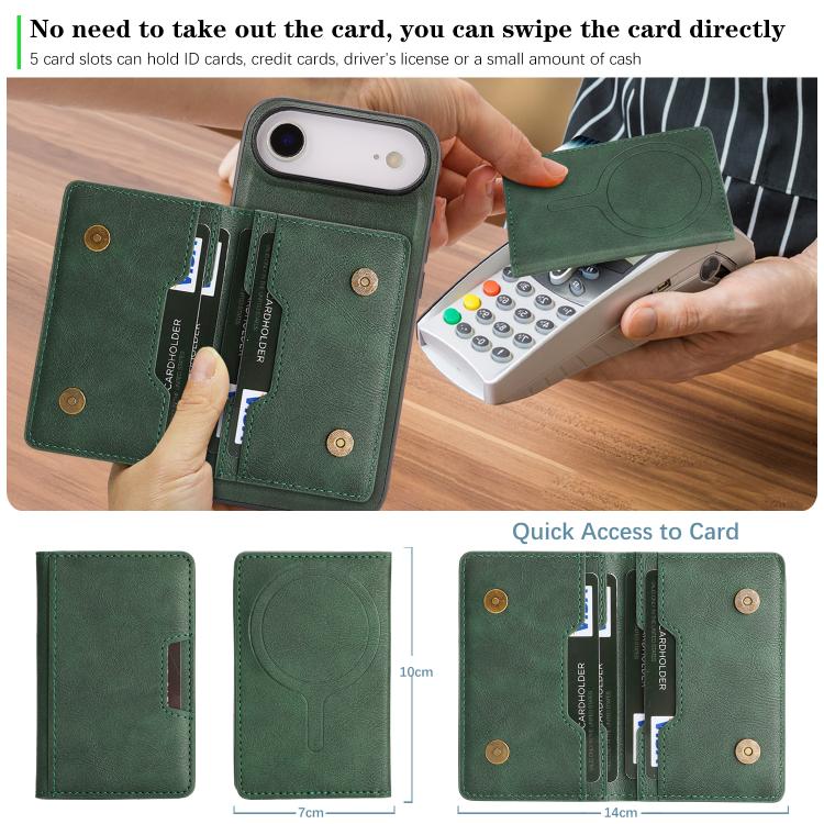 For iPhone 17 Air Kalebol Strong MagSafe Magnetic Two-Fold Card Bag Leather Phone Case(Green) - iPhone 17 Air Cases by Kalebol | Online Shopping UK | buy2fix