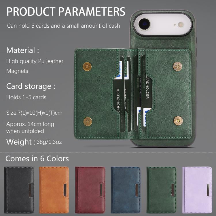 For iPhone 17 Air Kalebol Strong MagSafe Magnetic Two-Fold Card Bag Leather Phone Case(Green) - iPhone 17 Air Cases by Kalebol | Online Shopping UK | buy2fix