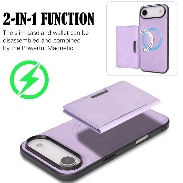 For iPhone 17 Air Kalebol Strong MagSafe Magnetic Two-Fold Card Bag Leather Phone Case(Purple) - iPhone 17 Air Cases by Kalebol | Online Shopping UK | buy2fix
