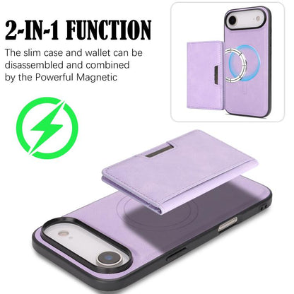 For iPhone 17 Air Kalebol Strong MagSafe Magnetic Two-Fold Card Bag Leather Phone Case(Purple) - iPhone 17 Air Cases by Kalebol | Online Shopping UK | buy2fix