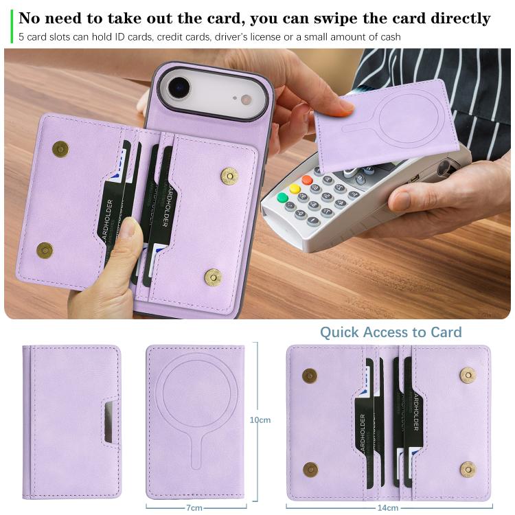 For iPhone 17 Air Kalebol Strong MagSafe Magnetic Two-Fold Card Bag Leather Phone Case(Purple) - iPhone 17 Air Cases by Kalebol | Online Shopping UK | buy2fix