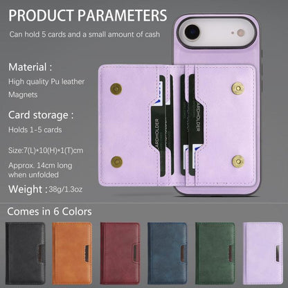 For iPhone 17 Air Kalebol Strong MagSafe Magnetic Two-Fold Card Bag Leather Phone Case(Purple) - iPhone 17 Air Cases by Kalebol | Online Shopping UK | buy2fix