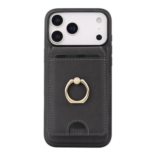 For iPhone 17 Pro Max Kalebol Strong MagSafe Ring Magnetic Card Bag Holder Leather Phone Case(Black) - iPhone 17 Pro Max Cases by Kalebol | Online Shopping UK | buy2fix
