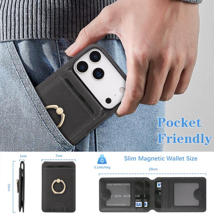 For iPhone 17 Pro Max Kalebol Strong MagSafe Ring Magnetic Card Bag Holder Leather Phone Case(Black) - iPhone 17 Pro Max Cases by Kalebol | Online Shopping UK | buy2fix
