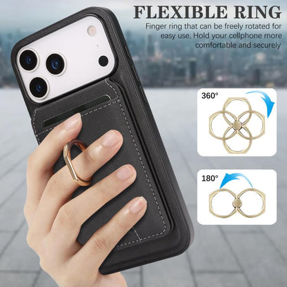 For iPhone 17 Pro Max Kalebol Strong MagSafe Ring Magnetic Card Bag Holder Leather Phone Case(Black) - iPhone 17 Pro Max Cases by Kalebol | Online Shopping UK | buy2fix
