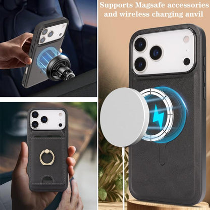 For iPhone 17 Pro Max Kalebol Strong MagSafe Ring Magnetic Card Bag Holder Leather Phone Case(Black) - iPhone 17 Pro Max Cases by Kalebol | Online Shopping UK | buy2fix