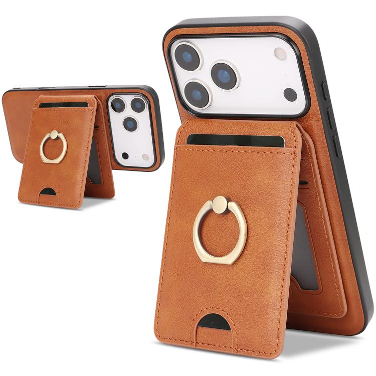 For iPhone 17 Pro Max Kalebol Strong MagSafe Ring Magnetic Card Bag Holder Leather Phone Case(Brown) - iPhone 17 Pro Max Cases by Kalebol | Online Shopping UK | buy2fix