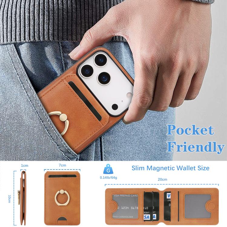 For iPhone 17 Pro Max Kalebol Strong MagSafe Ring Magnetic Card Bag Holder Leather Phone Case(Brown) - iPhone 17 Pro Max Cases by Kalebol | Online Shopping UK | buy2fix