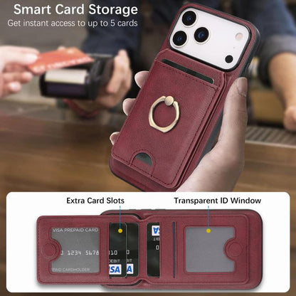 For iPhone 17 Pro Max Kalebol Strong MagSafe Ring Magnetic Card Bag Holder Leather Phone Case(Red) - iPhone 17 Pro Max Cases by Kalebol | Online Shopping UK | buy2fix