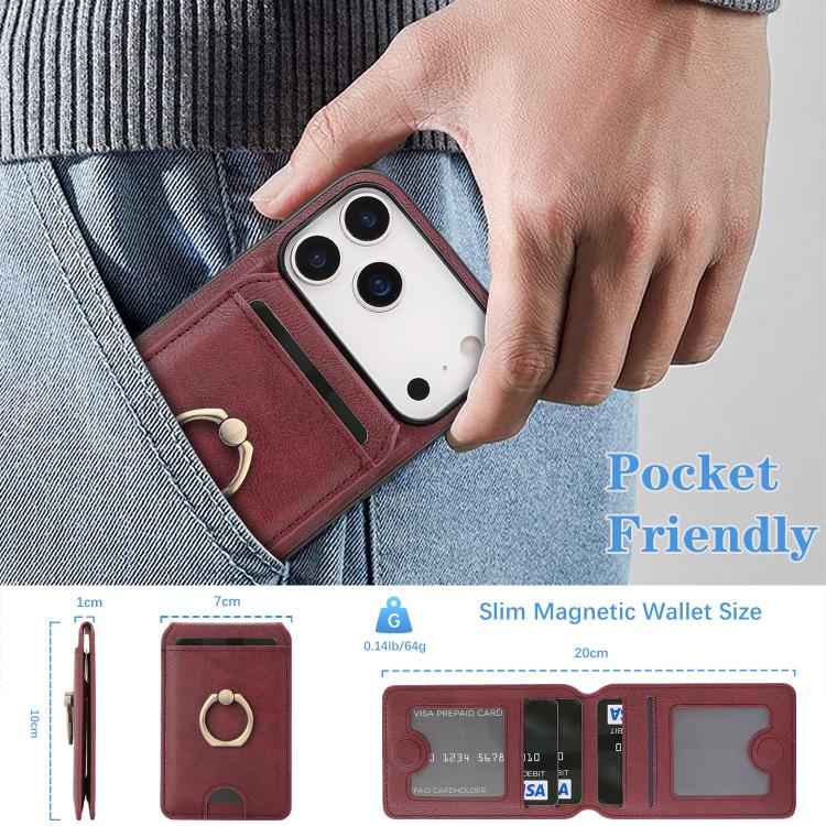 For iPhone 17 Pro Max Kalebol Strong MagSafe Ring Magnetic Card Bag Holder Leather Phone Case(Red) - iPhone 17 Pro Max Cases by Kalebol | Online Shopping UK | buy2fix