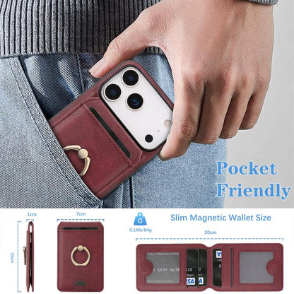 For iPhone 17 Pro Max Kalebol Strong MagSafe Ring Magnetic Card Bag Holder Leather Phone Case(Red) - iPhone 17 Pro Max Cases by Kalebol | Online Shopping UK | buy2fix