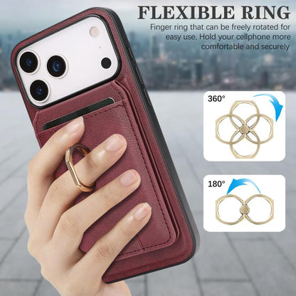 For iPhone 17 Pro Max Kalebol Strong MagSafe Ring Magnetic Card Bag Holder Leather Phone Case(Red) - iPhone 17 Pro Max Cases by Kalebol | Online Shopping UK | buy2fix