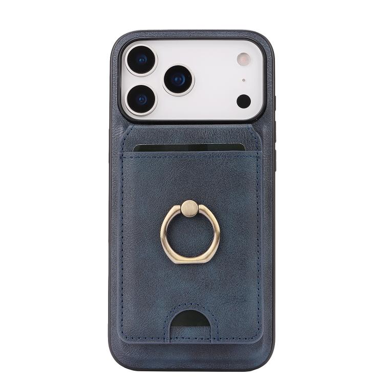 For iPhone 17 Pro Max Kalebol Strong MagSafe Ring Magnetic Card Bag Holder Leather Phone Case(Blue) - iPhone 17 Pro Max Cases by Kalebol | Online Shopping UK | buy2fix