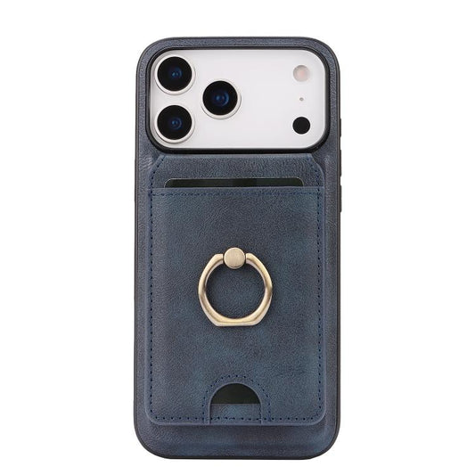 For iPhone 17 Pro Max Kalebol Strong MagSafe Ring Magnetic Card Bag Holder Leather Phone Case(Blue) - iPhone 17 Pro Max Cases by Kalebol | Online Shopping UK | buy2fix