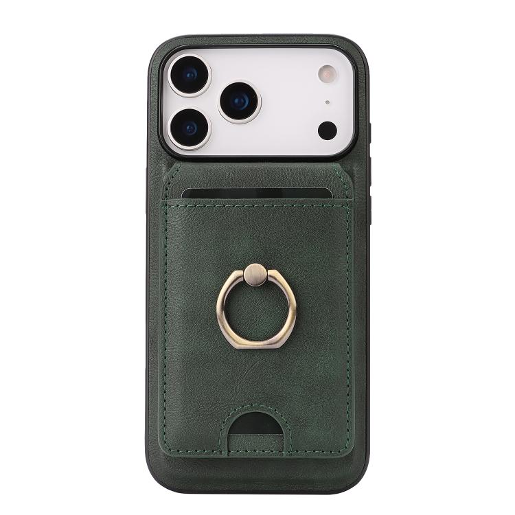 For iPhone 17 Pro Max Kalebol Strong MagSafe Ring Magnetic Card Bag Holder Leather Phone Case(Green) - iPhone 17 Pro Max Cases by Kalebol | Online Shopping UK | buy2fix
