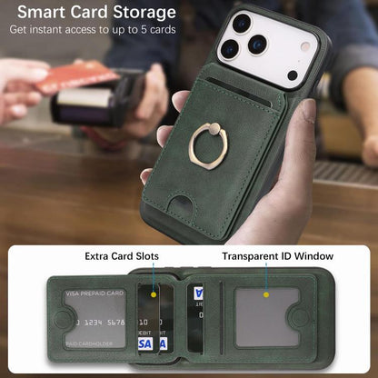 For iPhone 17 Pro Max Kalebol Strong MagSafe Ring Magnetic Card Bag Holder Leather Phone Case(Green) - iPhone 17 Pro Max Cases by Kalebol | Online Shopping UK | buy2fix