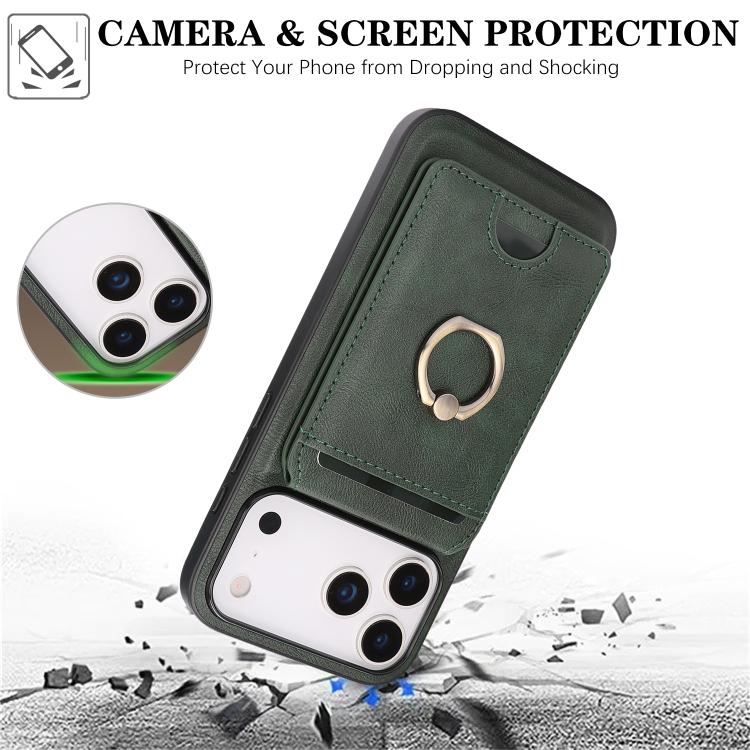 For iPhone 17 Pro Max Kalebol Strong MagSafe Ring Magnetic Card Bag Holder Leather Phone Case(Green) - iPhone 17 Pro Max Cases by Kalebol | Online Shopping UK | buy2fix