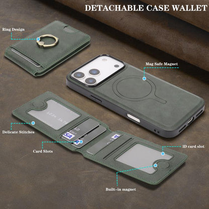 For iPhone 17 Pro Max Kalebol Strong MagSafe Ring Magnetic Card Bag Holder Leather Phone Case(Green) - iPhone 17 Pro Max Cases by Kalebol | Online Shopping UK | buy2fix