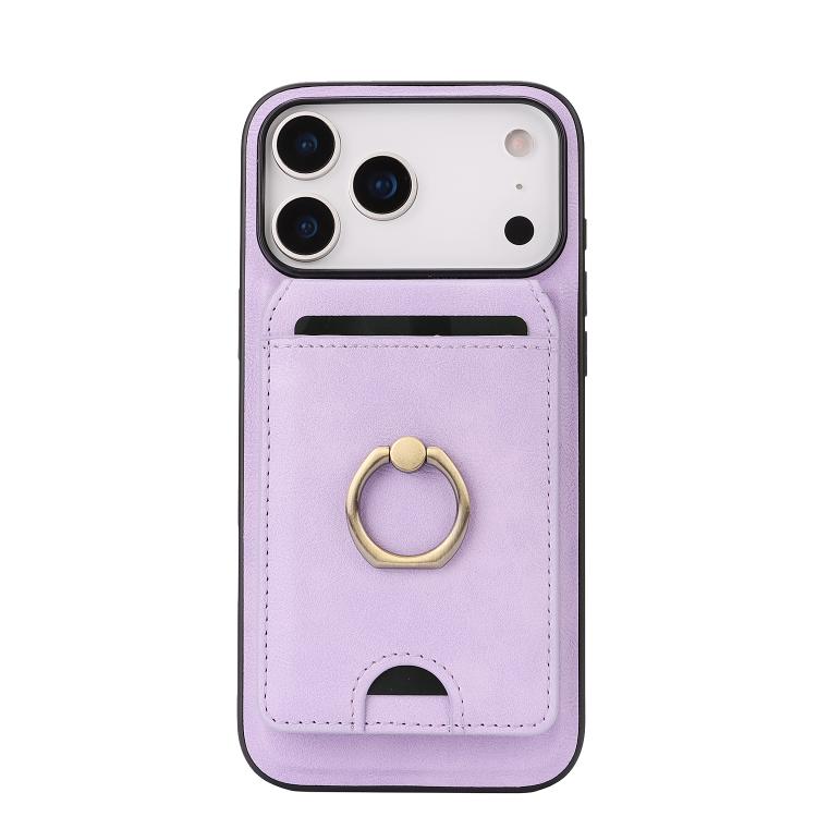 For iPhone 17 Pro Max Kalebol Strong MagSafe Ring Magnetic Card Bag Holder Leather Phone Case(Purple) - iPhone 17 Pro Max Cases by Kalebol | Online Shopping UK | buy2fix