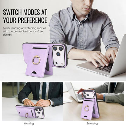 For iPhone 17 Pro Max Kalebol Strong MagSafe Ring Magnetic Card Bag Holder Leather Phone Case(Purple) - iPhone 17 Pro Max Cases by Kalebol | Online Shopping UK | buy2fix