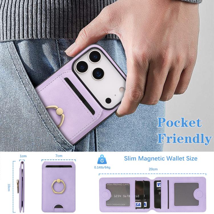 For iPhone 17 Pro Max Kalebol Strong MagSafe Ring Magnetic Card Bag Holder Leather Phone Case(Purple) - iPhone 17 Pro Max Cases by Kalebol | Online Shopping UK | buy2fix