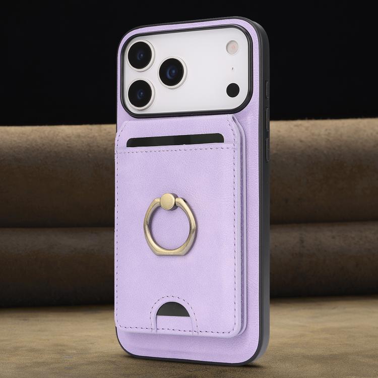For iPhone 17 Pro Max Kalebol Strong MagSafe Ring Magnetic Card Bag Holder Leather Phone Case(Purple) - iPhone 17 Pro Max Cases by Kalebol | Online Shopping UK | buy2fix