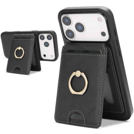For iPhone 17 Pro Kalebol Strong MagSafe Ring Magnetic Card Bag Holder Leather Phone Case(Black) - iPhone 17 Pro Cases by Kalebol | Online Shopping UK | buy2fix