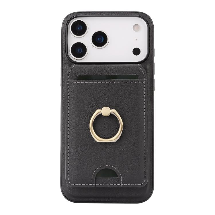 For iPhone 17 Pro Kalebol Strong MagSafe Ring Magnetic Card Bag Holder Leather Phone Case(Black) - iPhone 17 Pro Cases by Kalebol | Online Shopping UK | buy2fix
