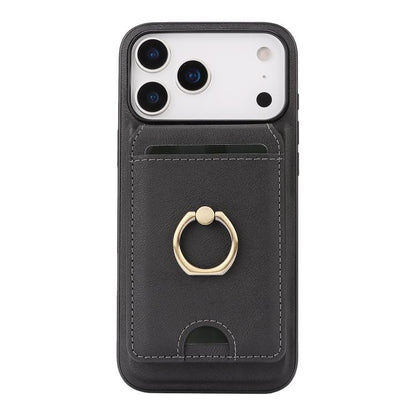 For iPhone 17 Pro Kalebol Strong MagSafe Ring Magnetic Card Bag Holder Leather Phone Case(Black) - iPhone 17 Pro Cases by Kalebol | Online Shopping UK | buy2fix