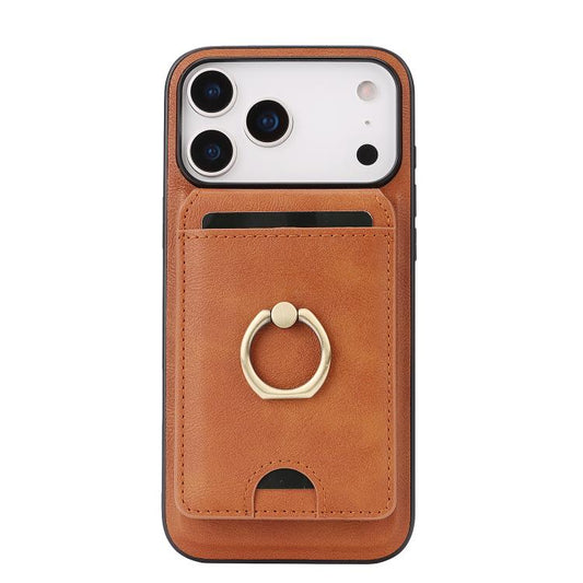 For iPhone 17 Pro Kalebol Strong MagSafe Ring Magnetic Card Bag Holder Leather Phone Case(Brown) - iPhone 17 Pro Cases by Kalebol | Online Shopping UK | buy2fix