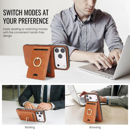 For iPhone 17 Pro Kalebol Strong MagSafe Ring Magnetic Card Bag Holder Leather Phone Case(Brown) - iPhone 17 Pro Cases by Kalebol | Online Shopping UK | buy2fix