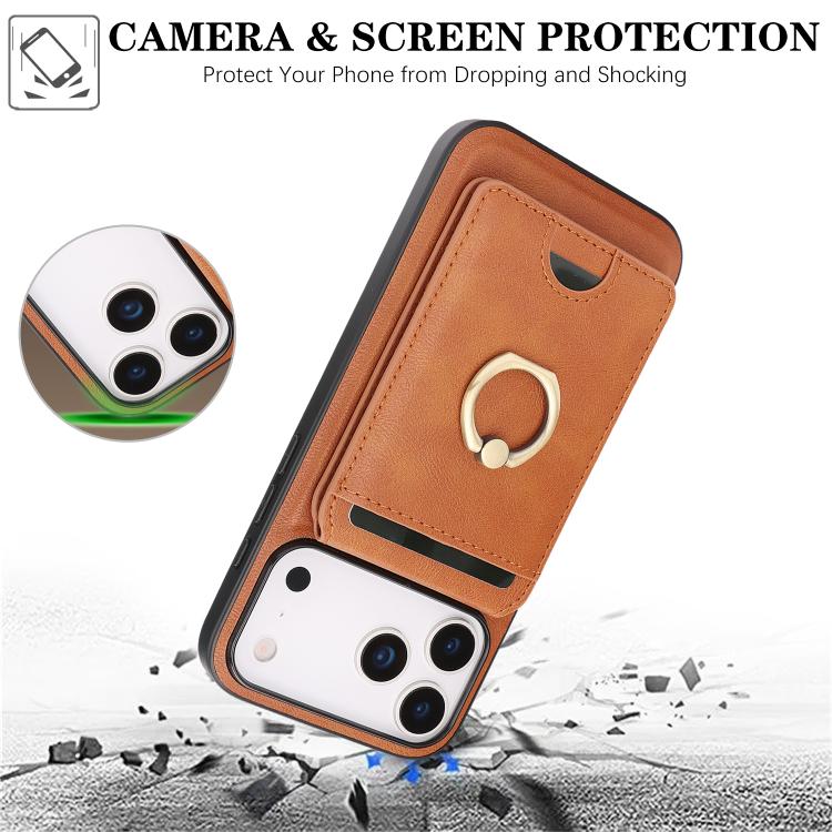 For iPhone 17 Pro Kalebol Strong MagSafe Ring Magnetic Card Bag Holder Leather Phone Case(Brown) - iPhone 17 Pro Cases by Kalebol | Online Shopping UK | buy2fix
