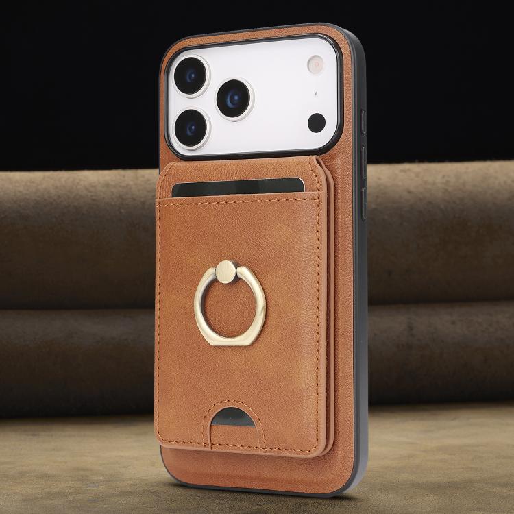 For iPhone 17 Pro Kalebol Strong MagSafe Ring Magnetic Card Bag Holder Leather Phone Case(Brown) - iPhone 17 Pro Cases by Kalebol | Online Shopping UK | buy2fix