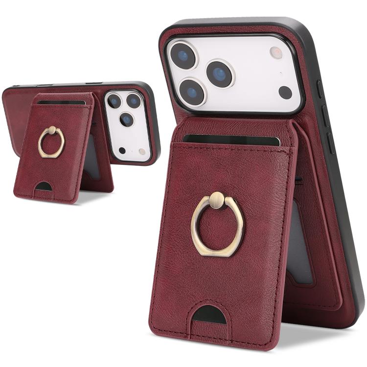 For iPhone 17 Pro Kalebol Strong MagSafe Ring Magnetic Card Bag Holder Leather Phone Case(Red) - iPhone 17 Pro Cases by Kalebol | Online Shopping UK | buy2fix