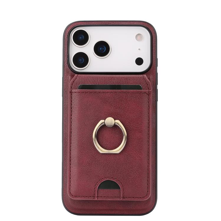 For iPhone 17 Pro Kalebol Strong MagSafe Ring Magnetic Card Bag Holder Leather Phone Case(Red) - iPhone 17 Pro Cases by Kalebol | Online Shopping UK | buy2fix